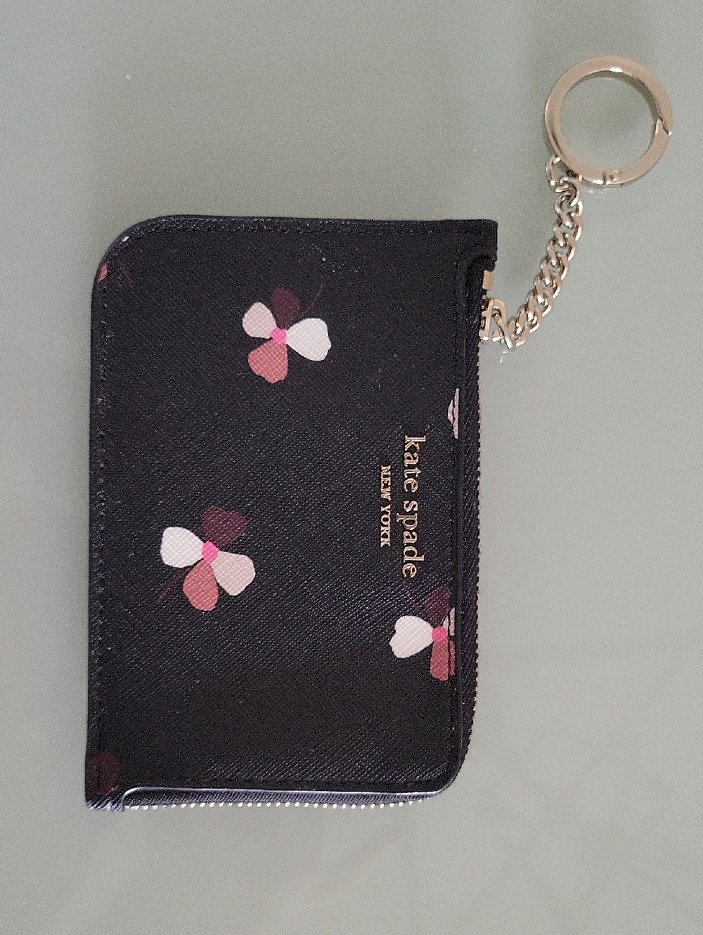 kate spade Black Floral Card & Key Zip Pouch